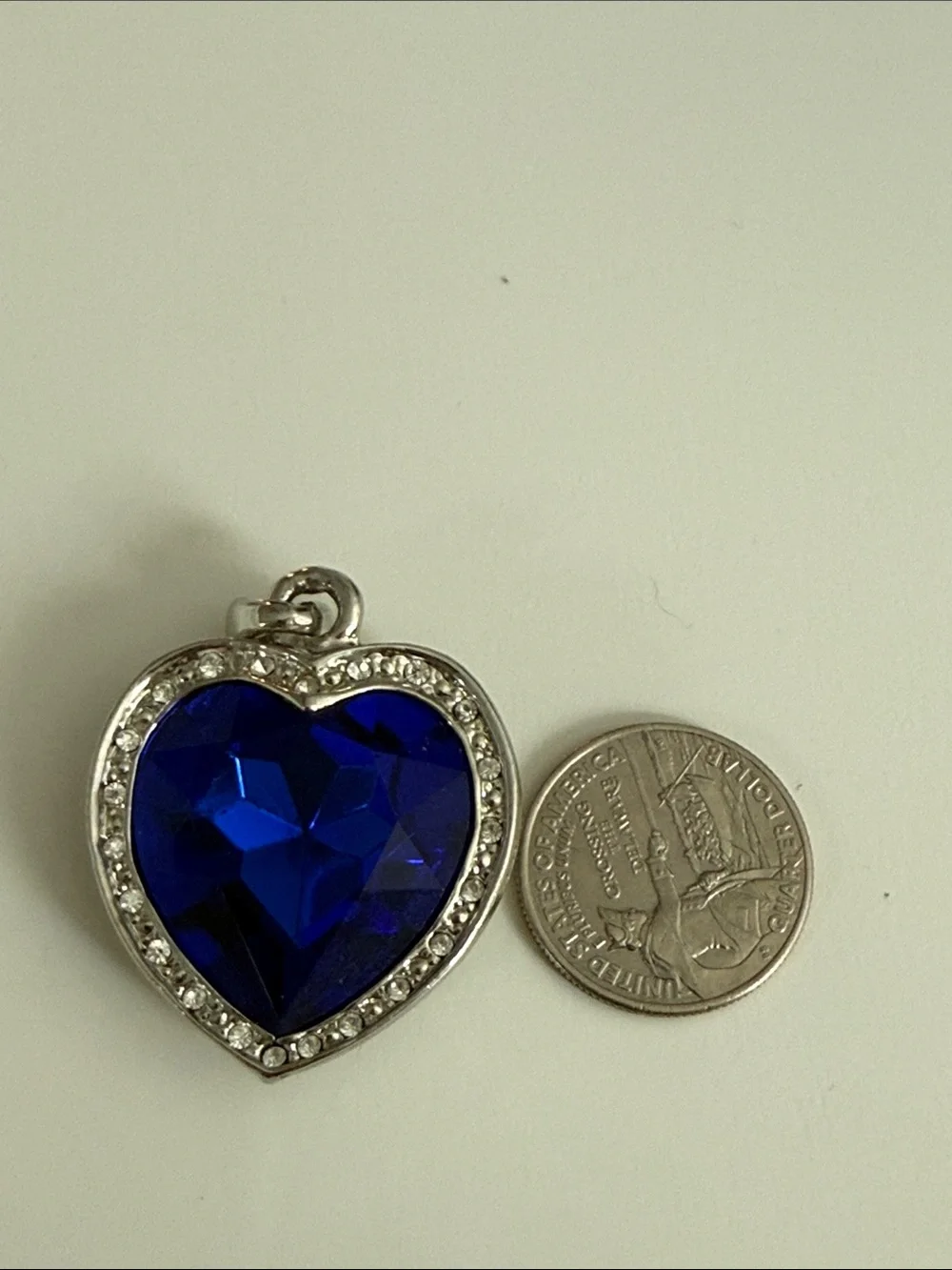 VTG Blue Heart Crystal Pendant for Necklace Silver-Tone charm rich blue titanic